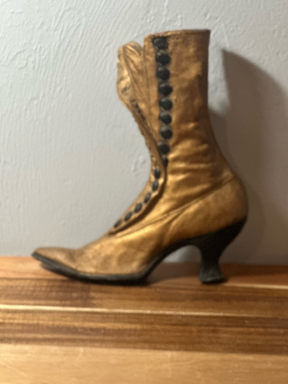 Vintage Gold Victorian Boot Sculpture | Button-Up Shoe Decor | Cast Resin Art - Picture 2 of 7